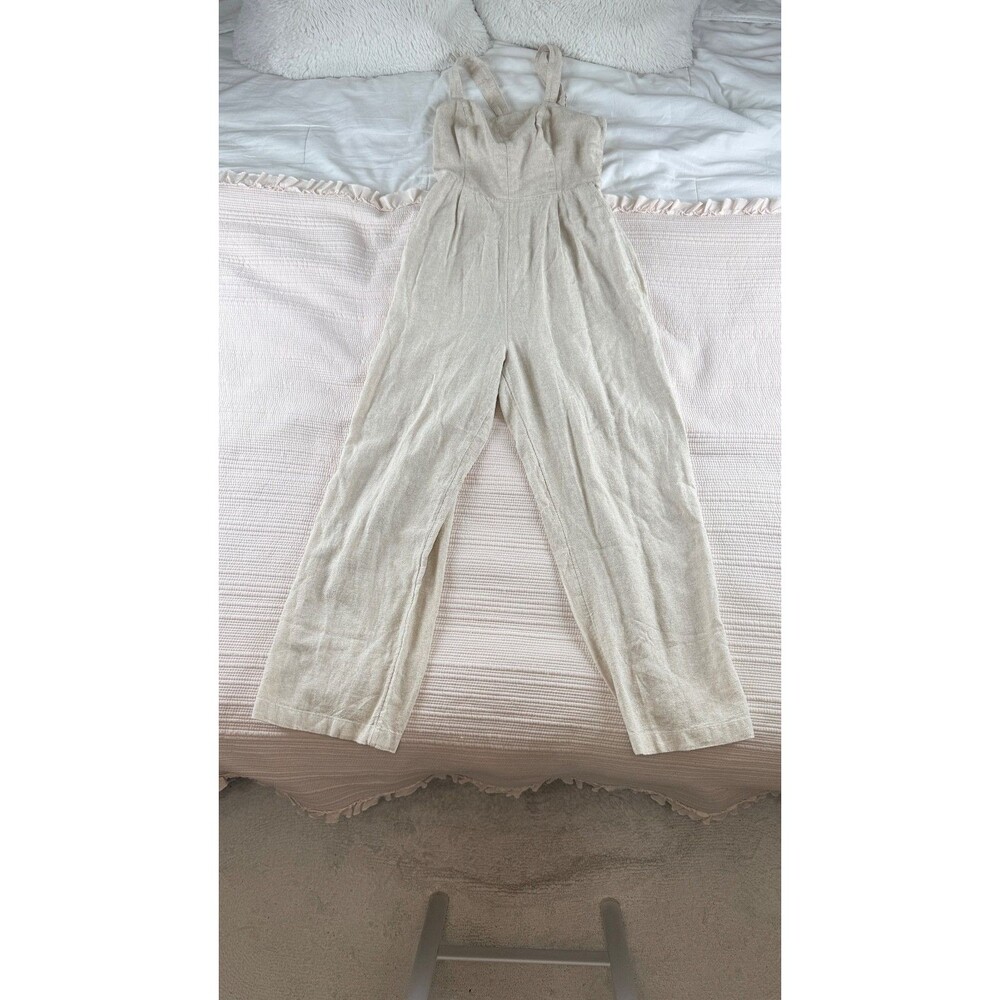 Old Navy Fit & Flare Linen Blend Sweetheart Neck Sleeveless Jumpsuit S Natural - Picture 2 of 8
